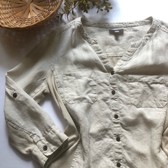 JM Collection | Beige Button-up Linen Top - Picture 2 of 11